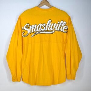 Nashville Predators Smashville Spirit Shirt Womens Medium Mega Print Script Fang